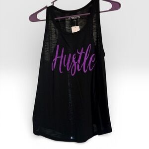 Mudd Black Tank Top with Purple 'Hustle' Print